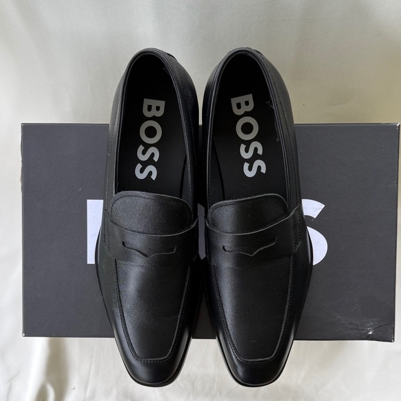 Hugo Boss Black Leather Dress Penny Loafer Mens Shoe Size 9.5 - Picture 1 of 5